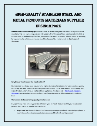 High-quality stainless steel and metal products materials supplier in Singapore