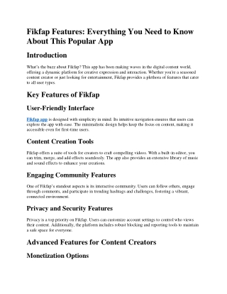 Fikfap Features