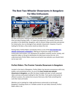 The Best Two-Wheeler Showrooms In Bangalore For Bike Enthusiasts