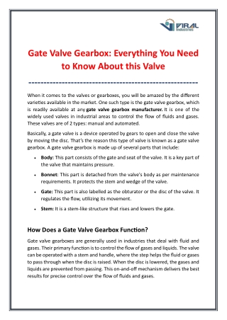 Everything You Need to Know About Gate Valve Gearbox