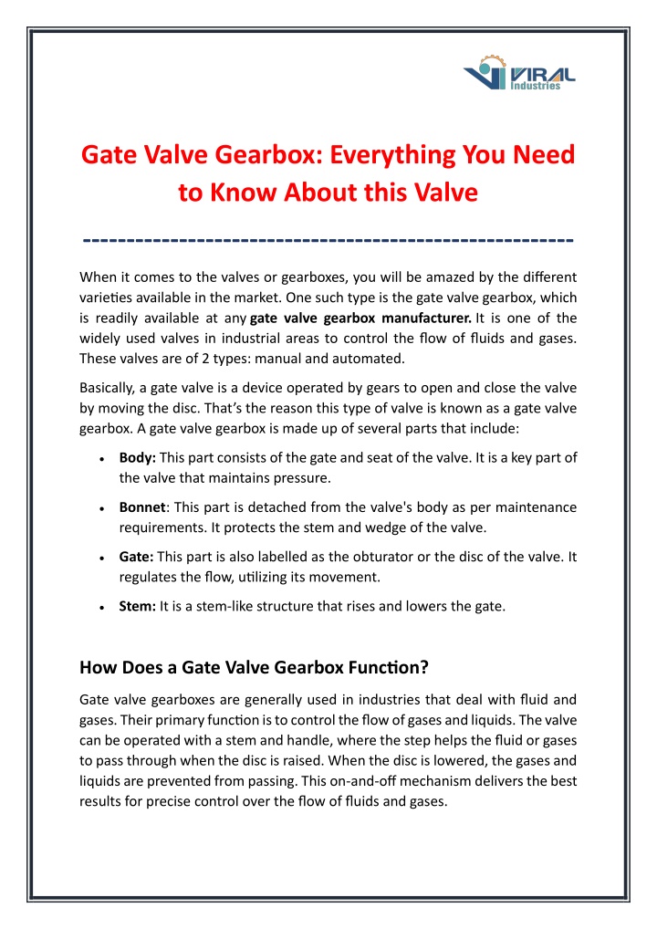 gate valve gearbox everything you need to know