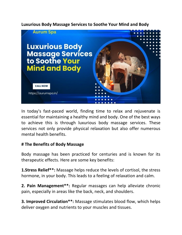 luxurious body massage services to soothe your