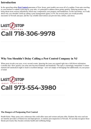 Why You Shouldn’t Delay Calling a Pest Control Company in NJ