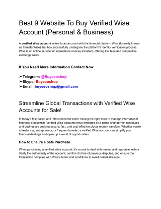 Best 9 Website To Buy Verified Wise Account (Personal & Business)