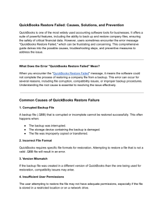 quickbooks restore failed causes solutions