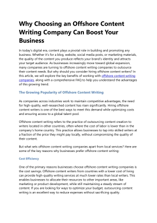 why choosing an offshore content writing company
