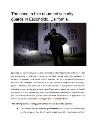 The need to hire unarmed security guards in Escondido, California