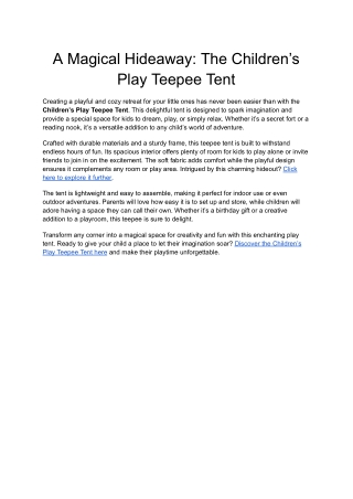 A Magical Hideaway_ The Children’s Play Teepee Tent