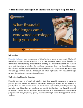 What Financial Challenges Can a Renowned Astrologer Help You Solve
