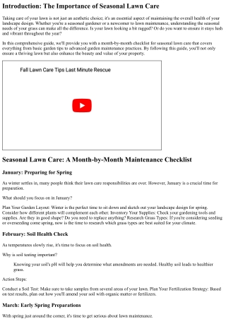 Seasonal Lawn Care: A Month-by-Month Maintenance Checklist