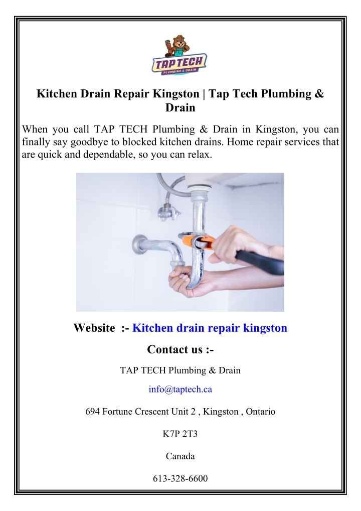 kitchen drain repair kingston tap tech plumbing