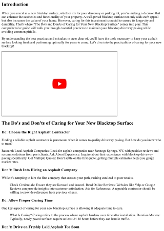 “The Do's and Don'ts of Caring for Your New Blacktop Surface”