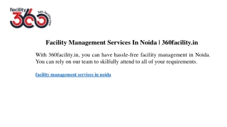 Facility Management Services In Noida 360facility.in
