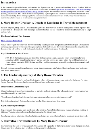 A Visionary in Tourism: Discovering Mary Hoover Drucker's Impact