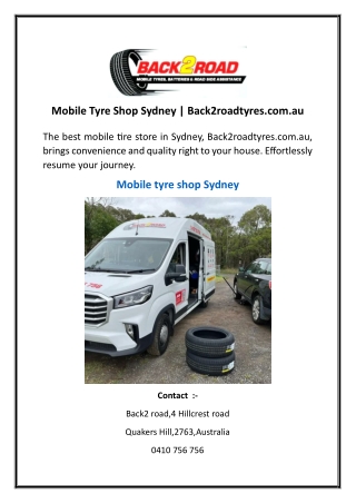 Mobile Tyre Shop Sydney | Back2roadtyres.com.au