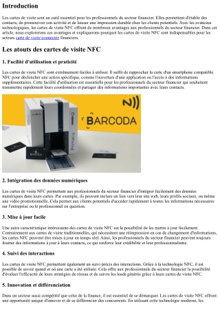Les atouts des cartes de visite NFC pour les professionnels du secteur financier