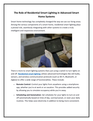 The Role of Residential Smart Lighting in Advanced Smart Home Systems