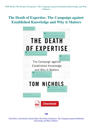 PDF Books The Death of Expertise The Campaign against Established Knowledge and Why it Matters