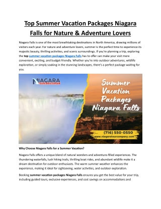 Top Summer Vacation Packages Niagara Falls for Nature