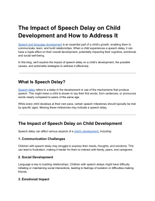 The Impact of Speech Delay on Child Development and How to Address It