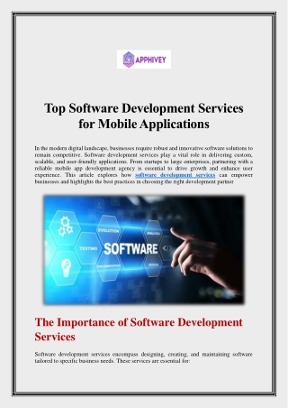 Top Software Development Services for Mobile Applications