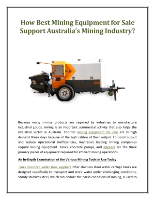 How Best Mining Equipment for Sale Support Australias Mining Industry