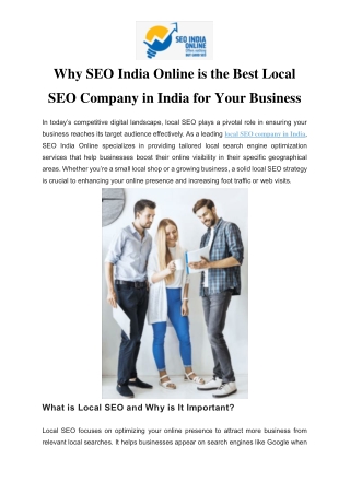Why SEO India Online is the Best Local SEO Company in India for Your Business