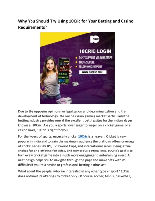 Why You Should Try Using 10Cric for Your Betting and Casino Requirements