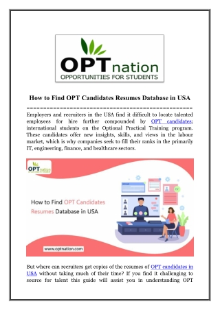 how to find opt candidates resumes database in usa