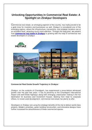 Unlocking Opportunities in Commercial Real Estate, A Spotlight on Zirakpur Developers