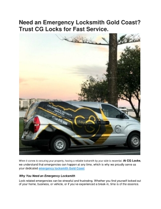 need an emergency locksmith gold coast trust