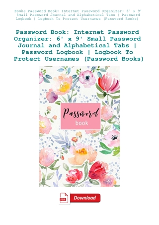 Books Password Book Internet Password Organizer 6' x 9' Small Password Journal and Alphabetical Tabs