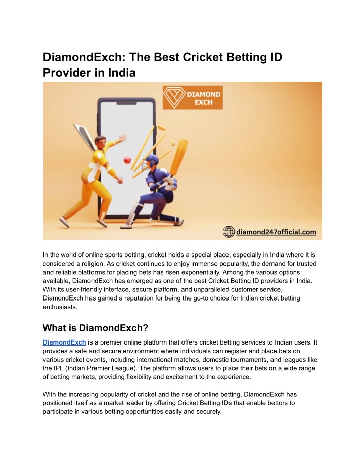 diamondexch the best cricket betting id provider