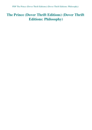 PDF The Prince (Dover Thrift Editions) (Dover Thrift Editions Philosophy)