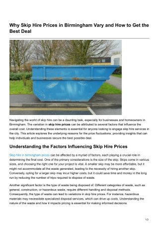 Why Skip Hire Prices in Birmingham Vary and How to Get the BestDeal