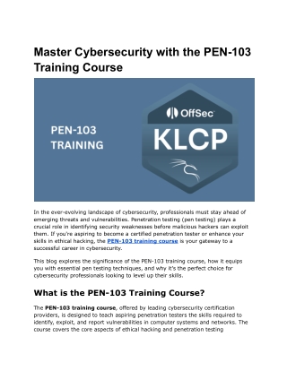 master cybersecurity with the pen 103 training