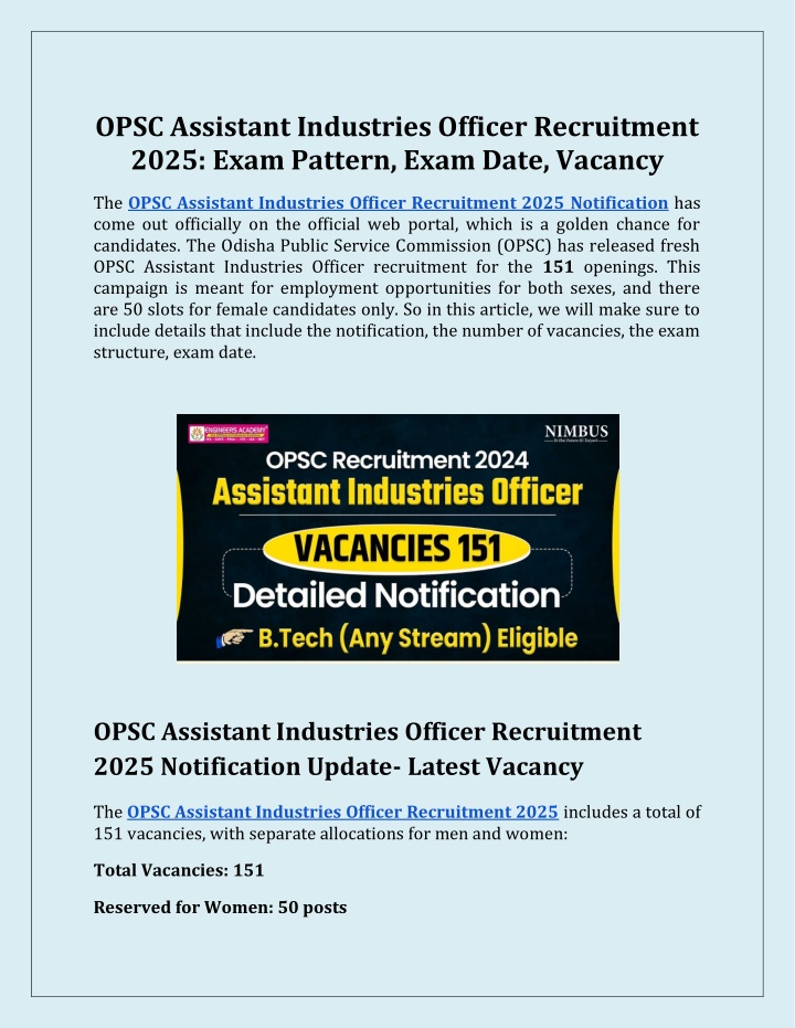 PPT OPSC Assistant Industries Officer Recruitment 2025 Exam Pattern