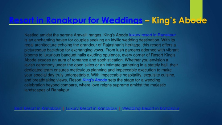 resort in ranakpur for weddings king s abode