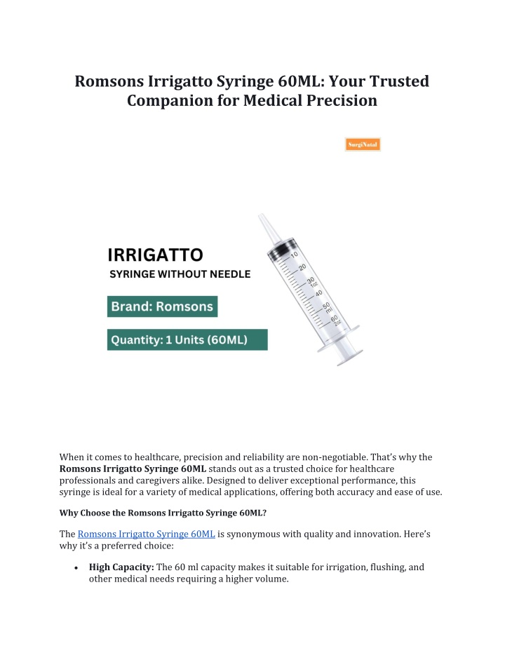 romsons irrigatto syringe 60ml your trusted