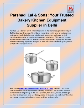 Bakery kitchen equipment supplier in Delhi