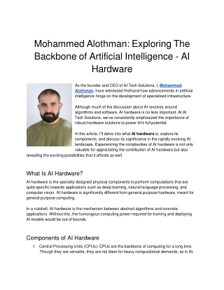 mohammed alothman exploring the backbone of artificial intelligence ai hardware