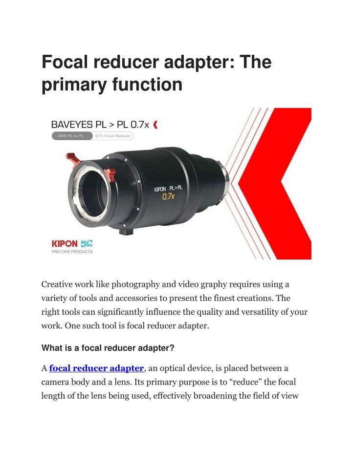 focal reducer adapter the primary function