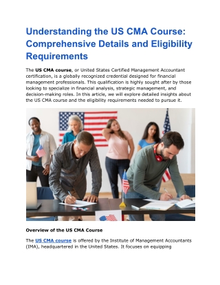 Understanding the US CMA Course: Comprehensive Details and Eligibility Requireme