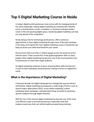 Top 5 Digital Marketing Course in Noida