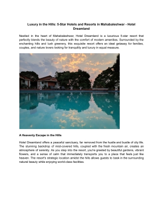 Luxury in the Hills_ 5-Star Hotels and Resorts in Mahabaleshwar - Hotel Dreamland