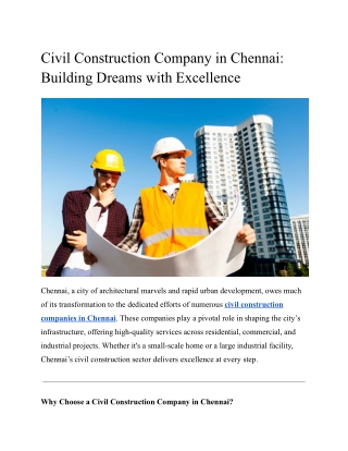 Civil Construction Company in Chennai_ Building Dreams with Excellence