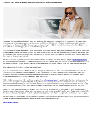 Short Term Loans Online Extra Money Is Available To Anyone Who Fulfills Basic Requirements