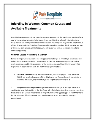 Infertility in Women: Common Causes and Available Treatments