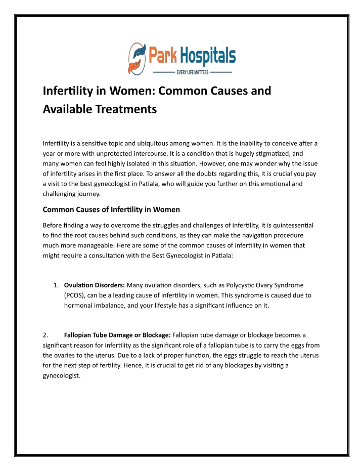 infertility in women common causes and available