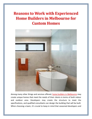 Reasons to Work with Experienced Home Builders in Melbourne for Custom Homes